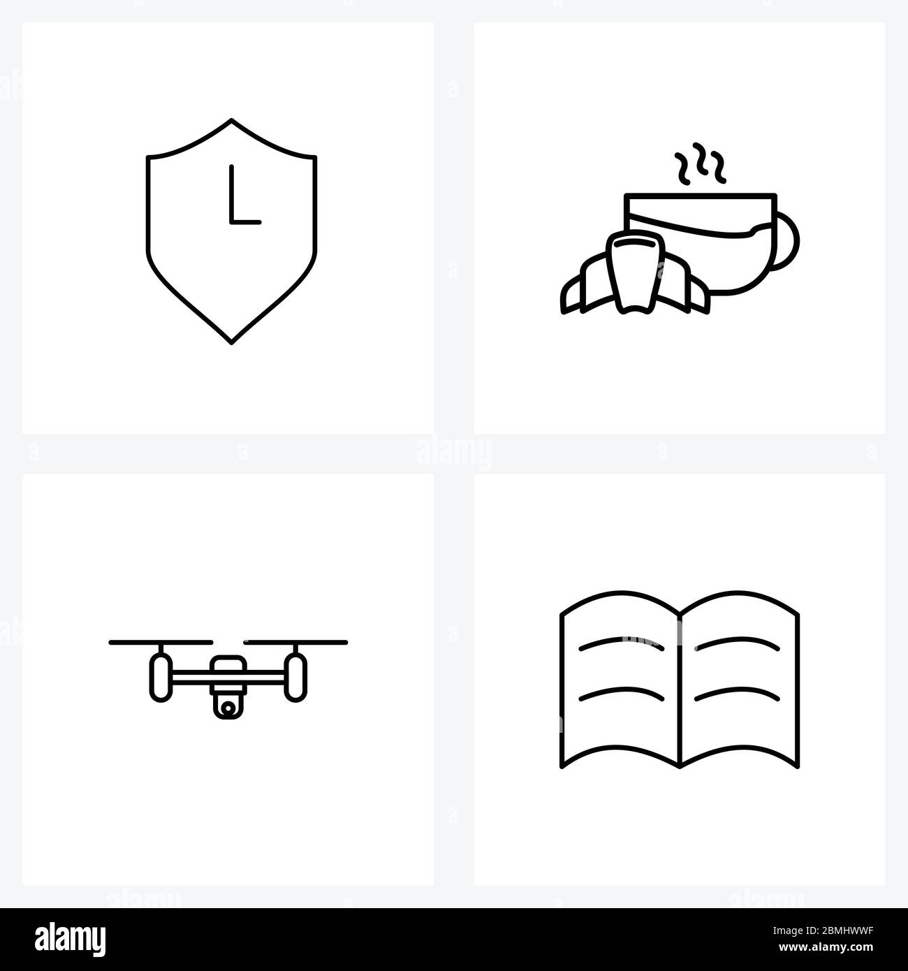 Universal Symbols of 4 Modern Line Icons of protection, camera, time ...
