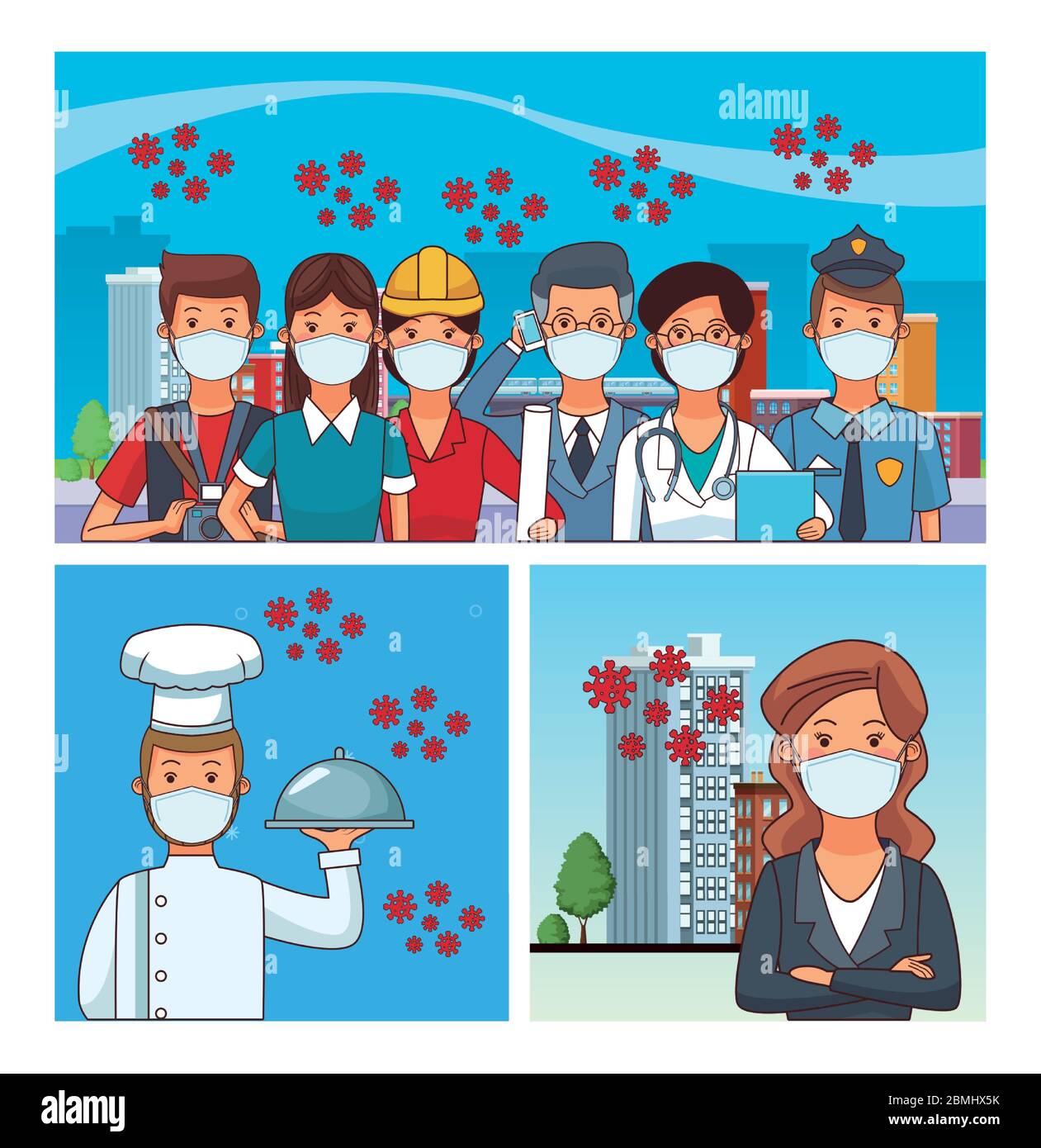 group of workers using face masks for covid19 Stock Vector Image & Art ...
