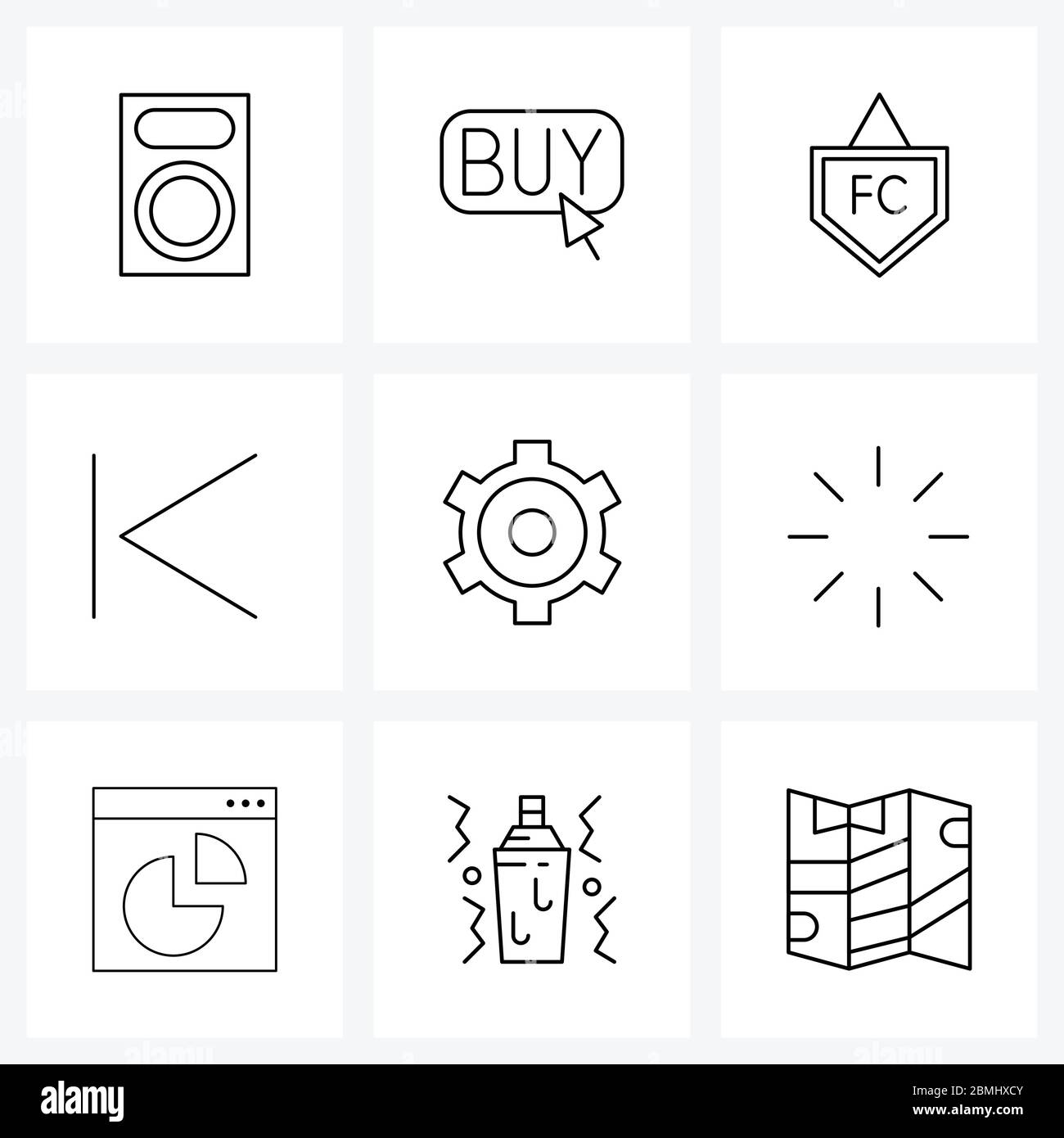 9 Editable Vector Line Icons and Modern Symbols of engine, gear, button