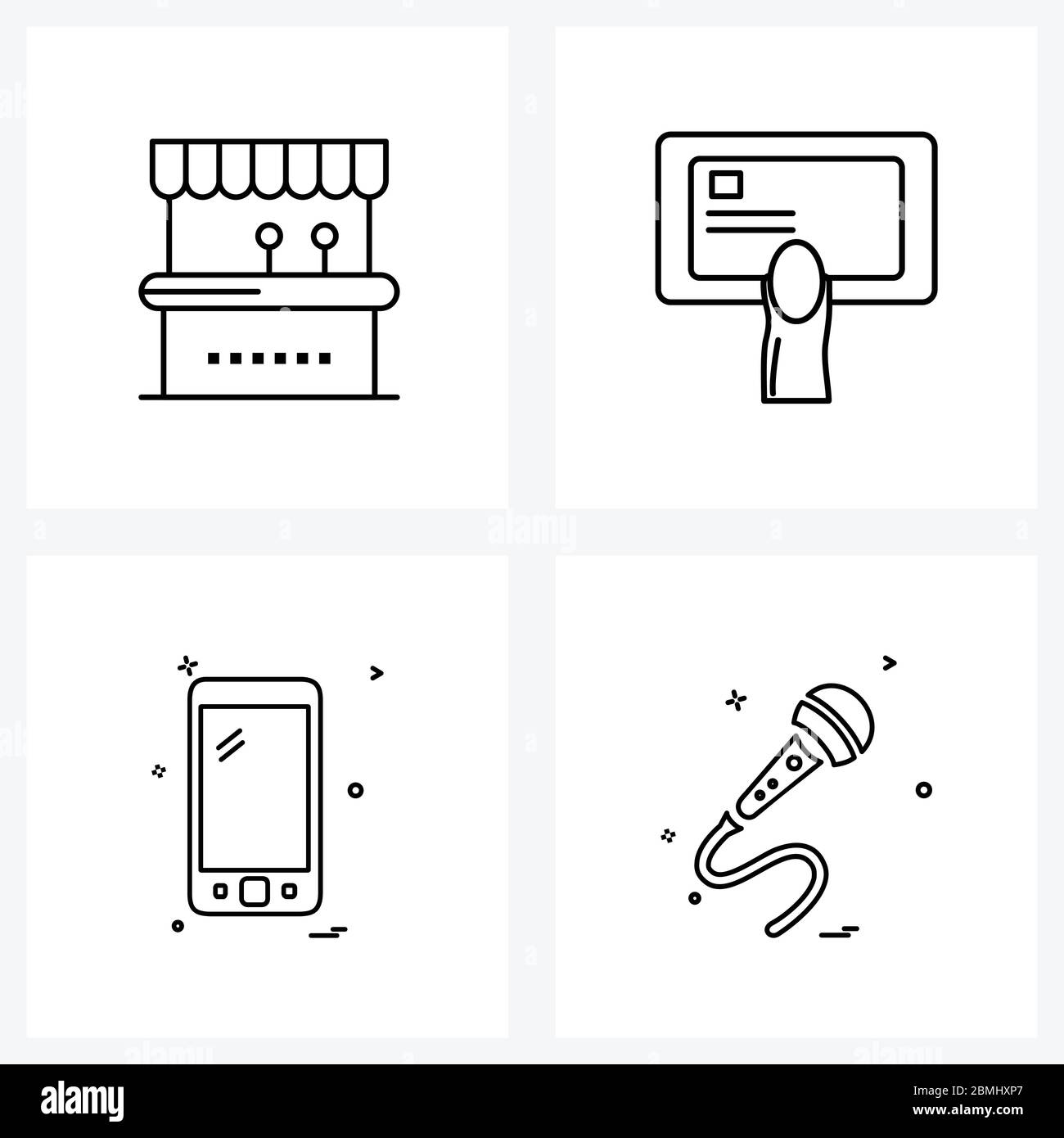 4 Interface Line Icon Set of modern symbols on candy, smart phone, stall, card, mobile phone Vector Illustration Stock Vector