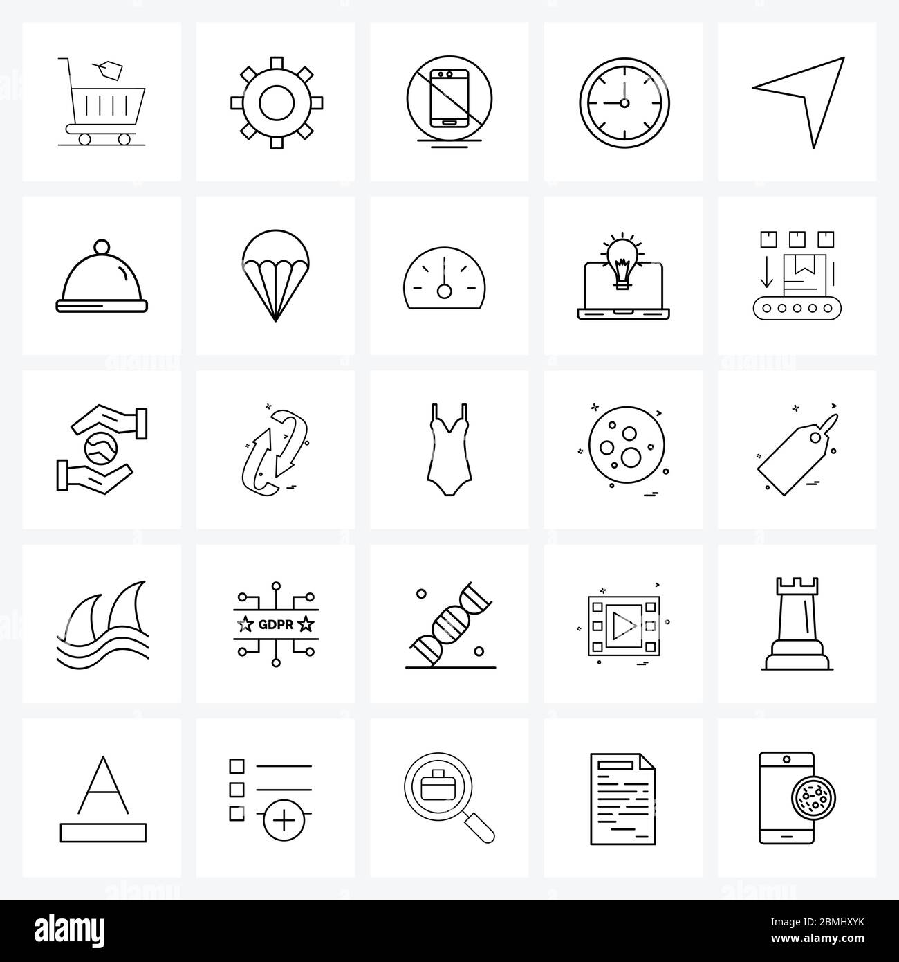 Line Icon Set Of 25 Modern Symbols Of Navigation Timepiece Mobile Not Allowed Time Clock 5201