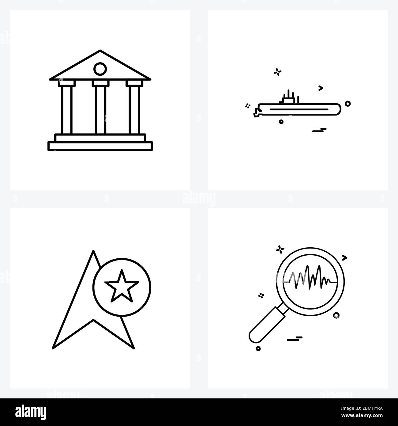 4 Universal Line Icon Pixel Perfect Symbols of villa, arrow, army, submarine, cursor Vector Illustration Stock Vector