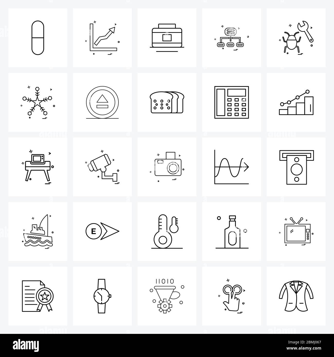 UI Set of 25 Basic Line Icons of wrench, bug, handbag, internet, network Vector Illustration Stock Vector