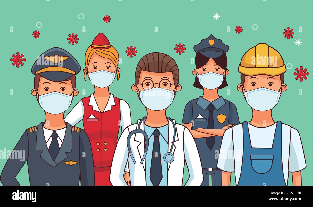 group of workers using face masks for covid19 Stock Vector Image & Art ...