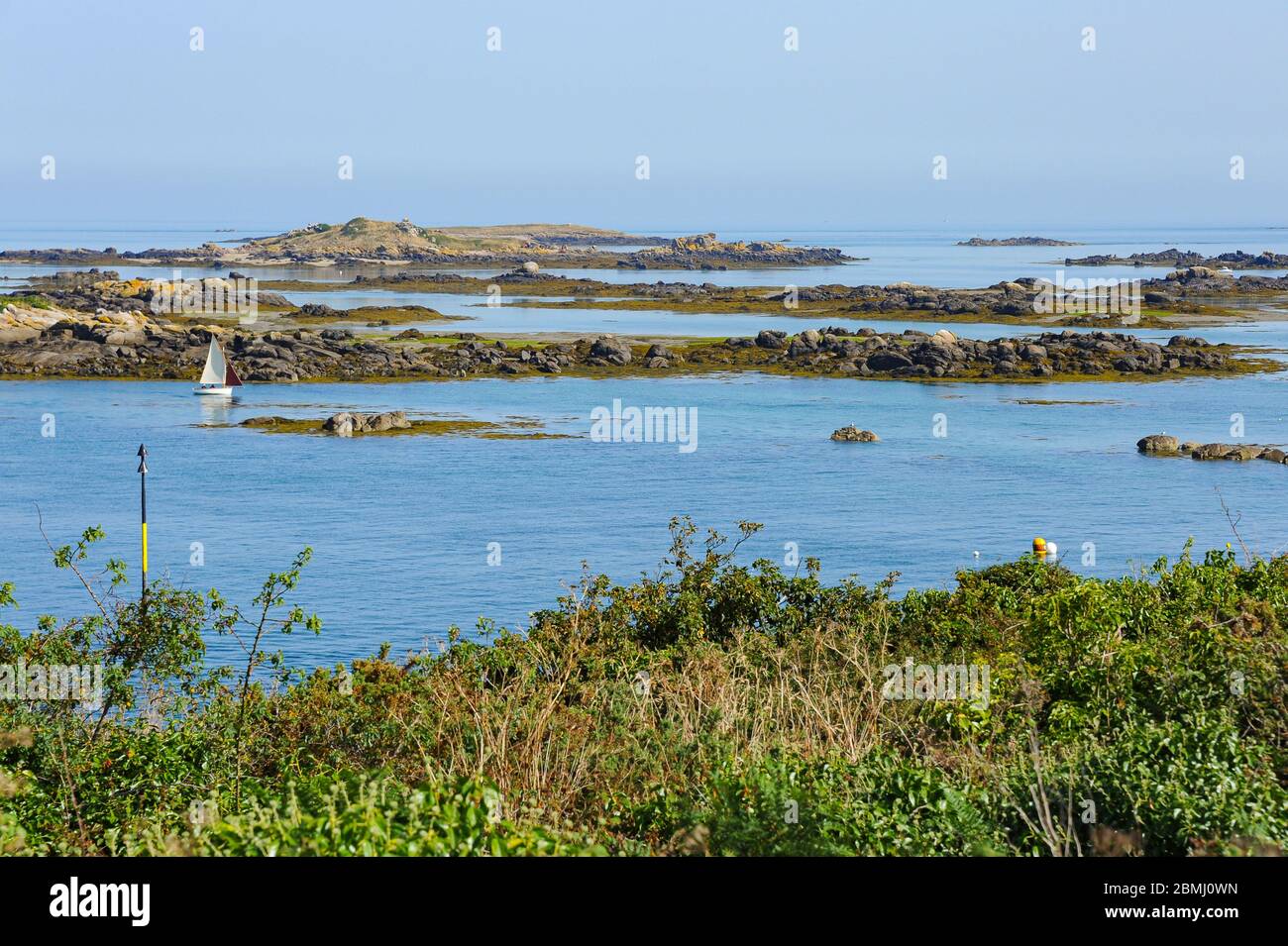 Coast on the island Iles Chausey on a sunny day in summer (Normandy, France) Stock Photo