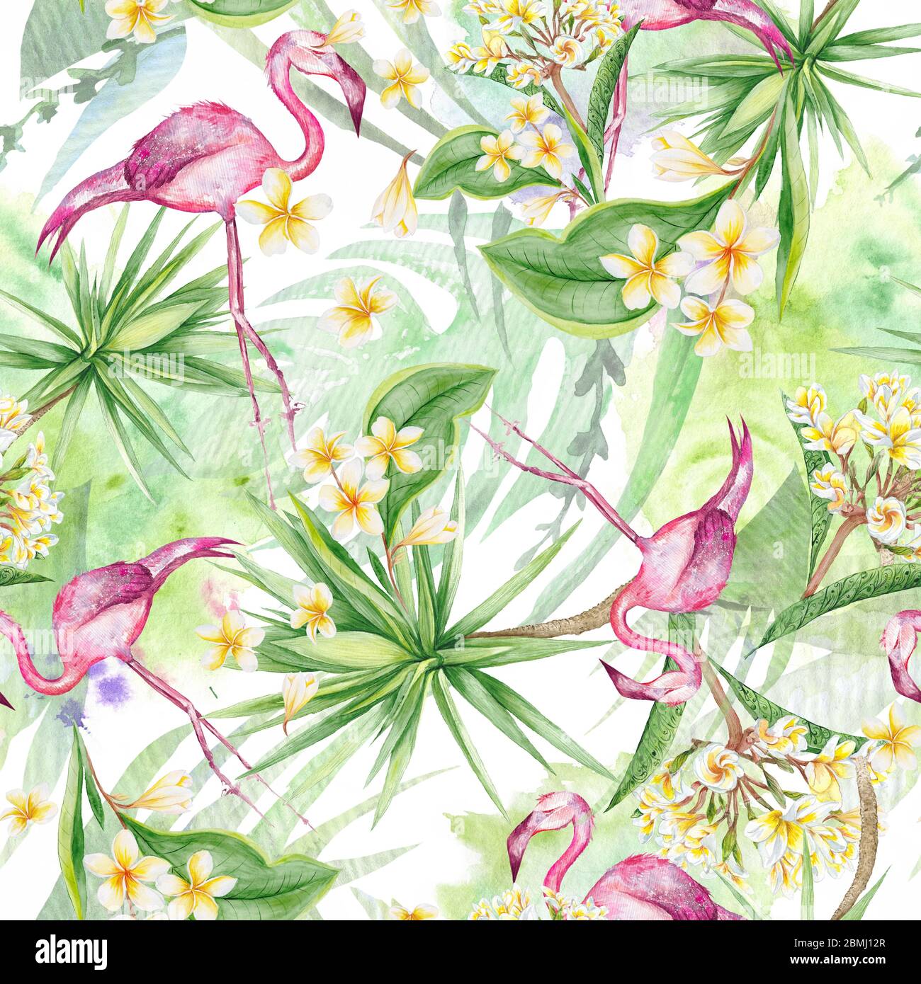 Watercolor Floral Exotic Tropical Seamless Funny Pattern Stock Photo ...