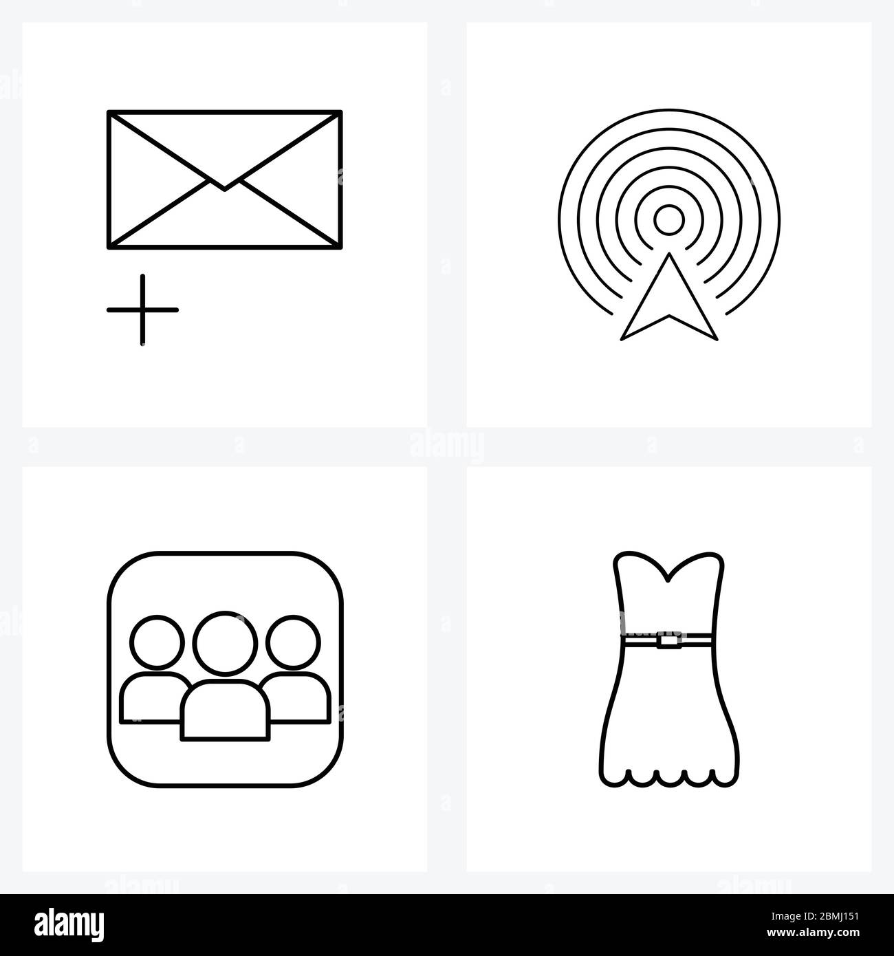 4 Interface Line Icon Set of modern symbols on mail, group, add