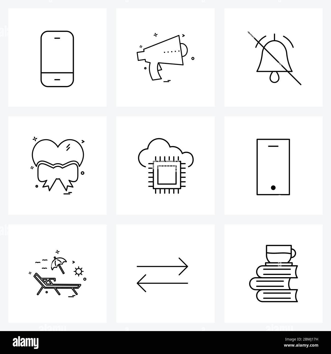 UI Set of 9 Basic Line Icons of gift, valentine's day, alarm, valentine, heart Vector Illustration Stock Vector