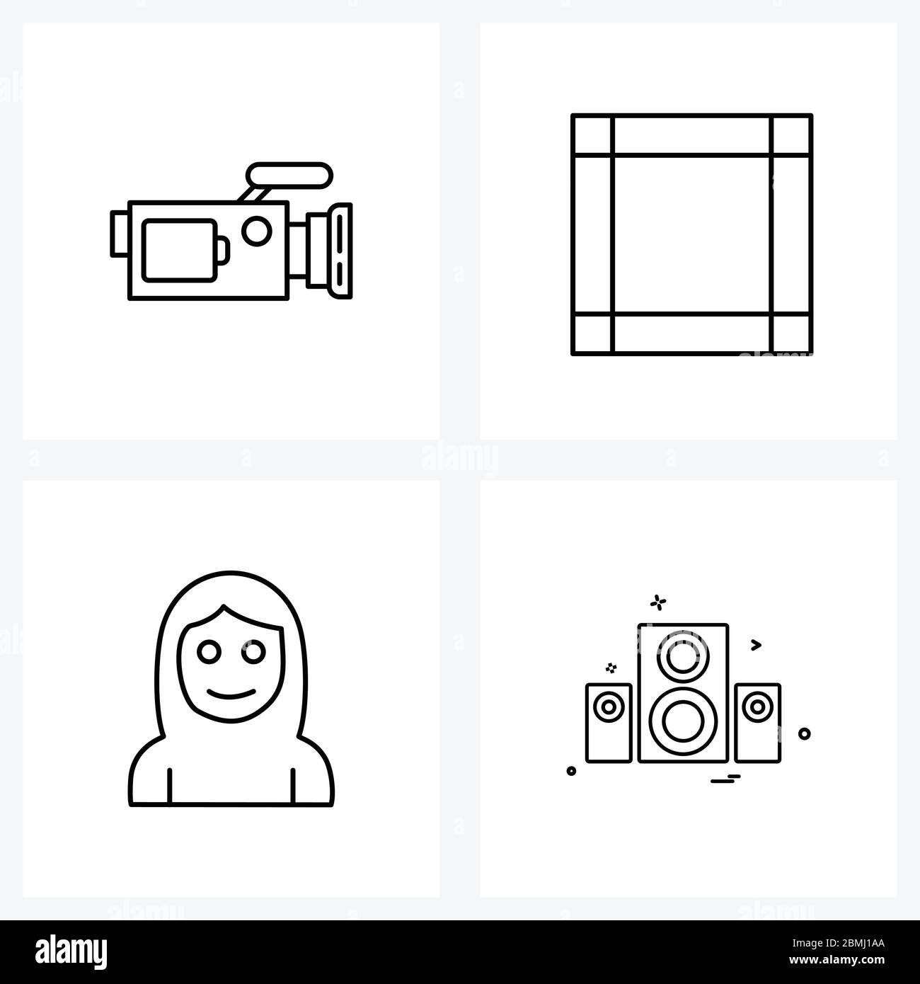 Isolated Symbols Set of 4 Simple Line Icons of cam coder, valentine, video recording, text, speaker Vector Illustration Stock Vector
