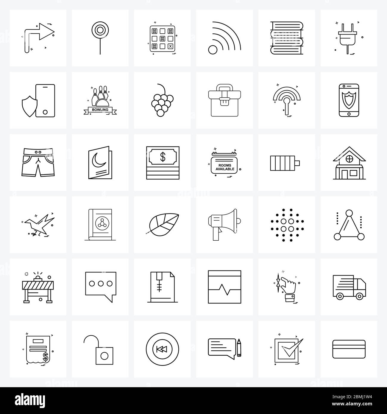 36 Universal Line Icons for Web and Mobile library, books, games, network, wife Vector Illustration Stock Vector