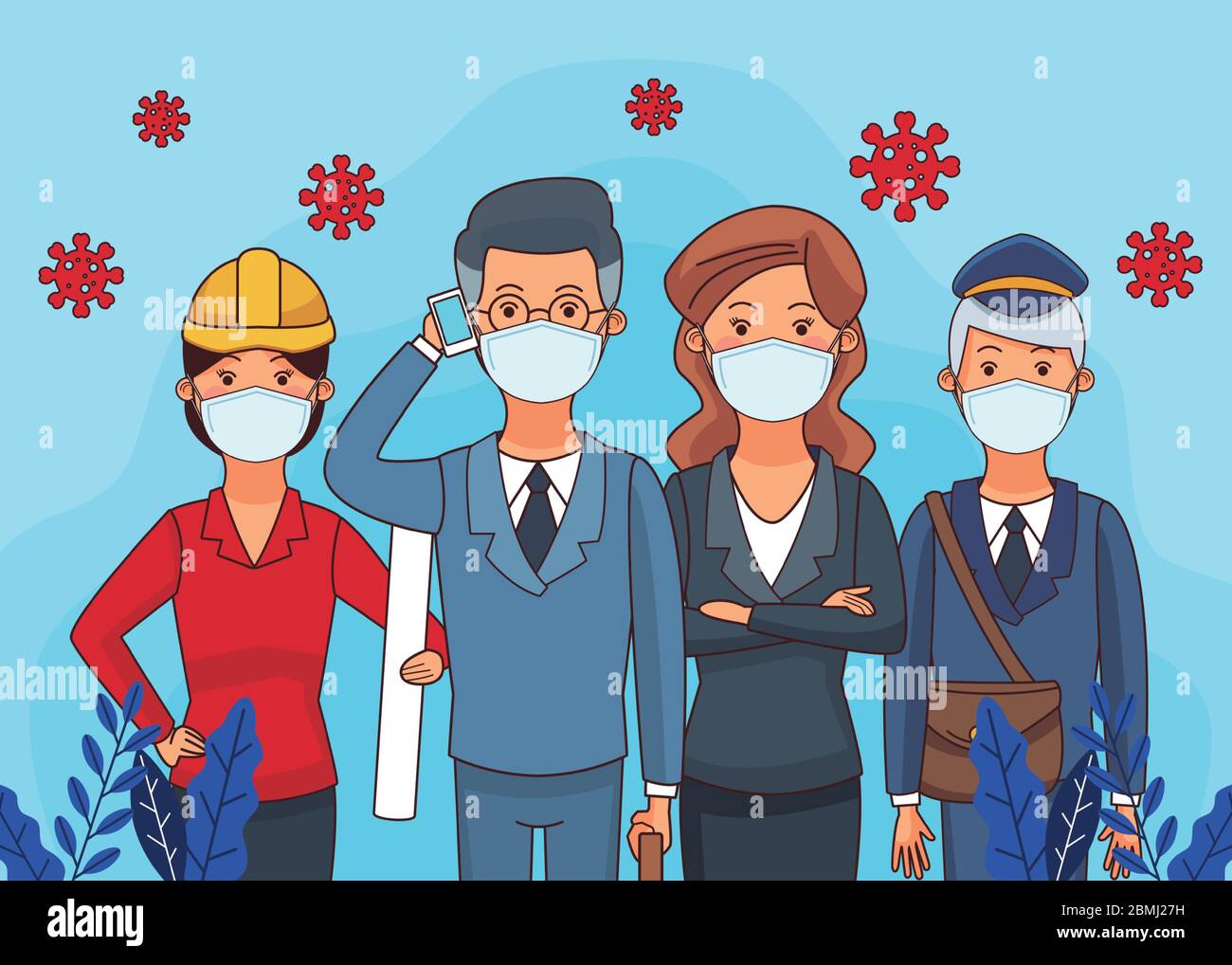group of workers using face masks for covid19 Stock Vector Image & Art ...