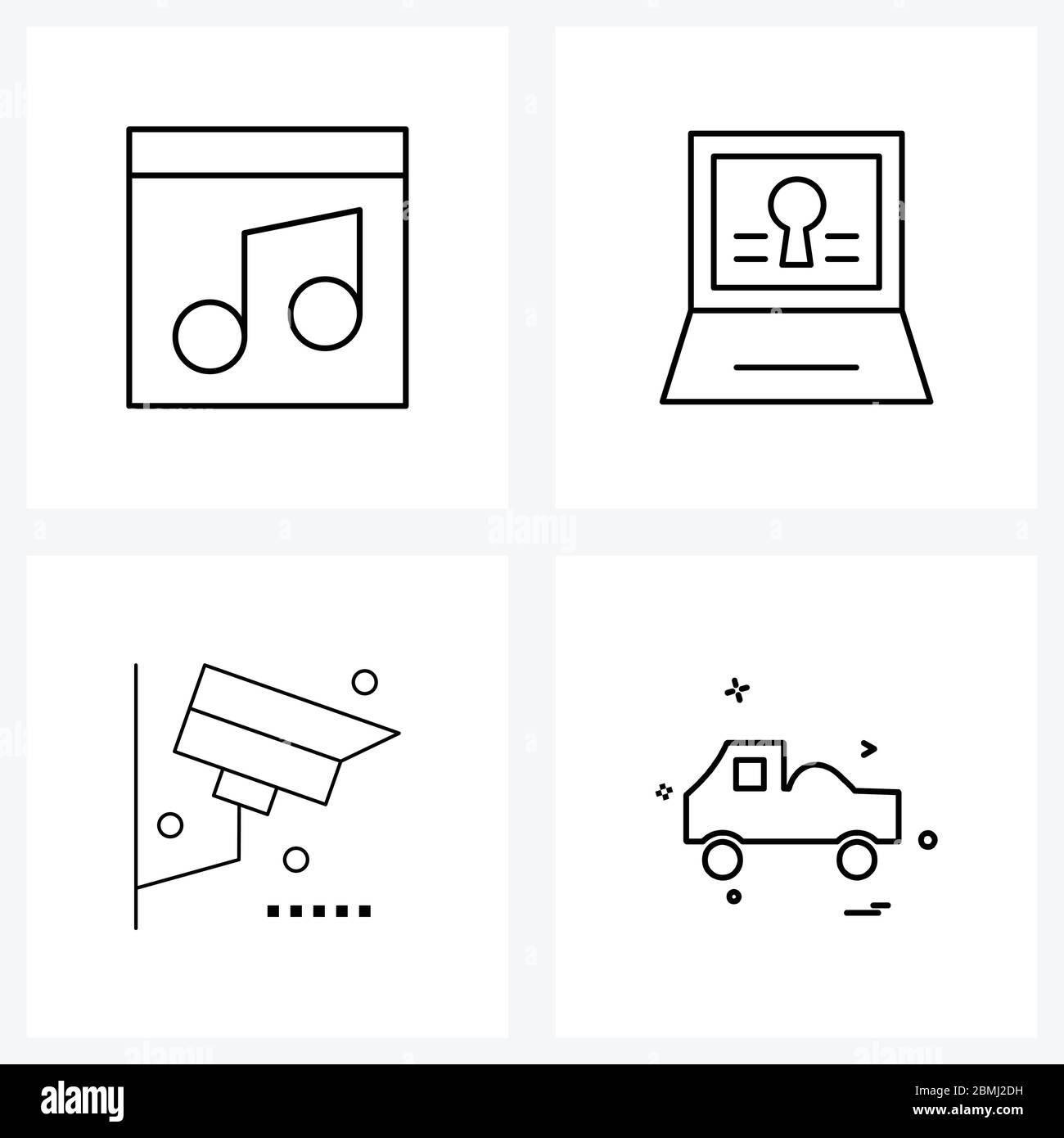 Universal Symbols of 4 Modern Line Icons of music, city, website, lock