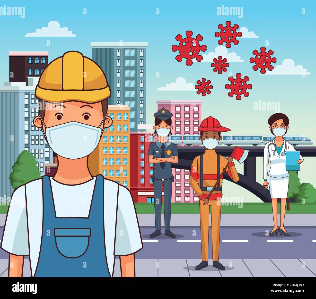 group of workers using face masks for covid19 Stock Vector Image & Art ...