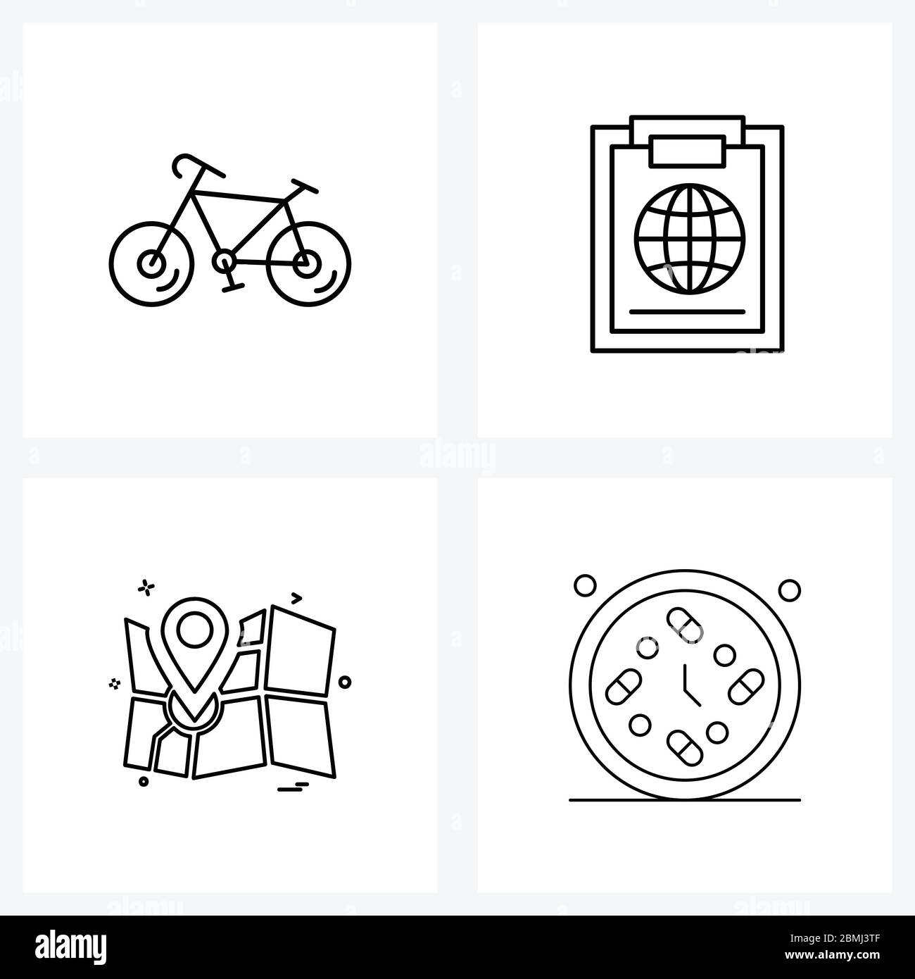 4 Universal Icons Pixel Perfect Symbols of cycle, travelling, paper, world, clock Vector Illustration Stock Vector