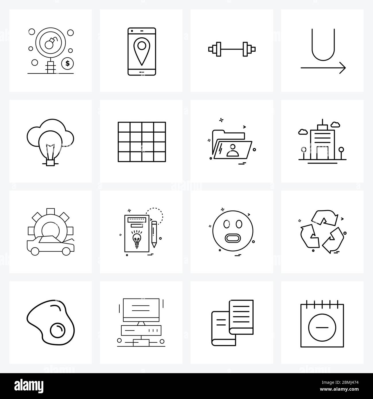 Simple Set of 16 Line Icons such as network, cloud, dumbbell, underline ...