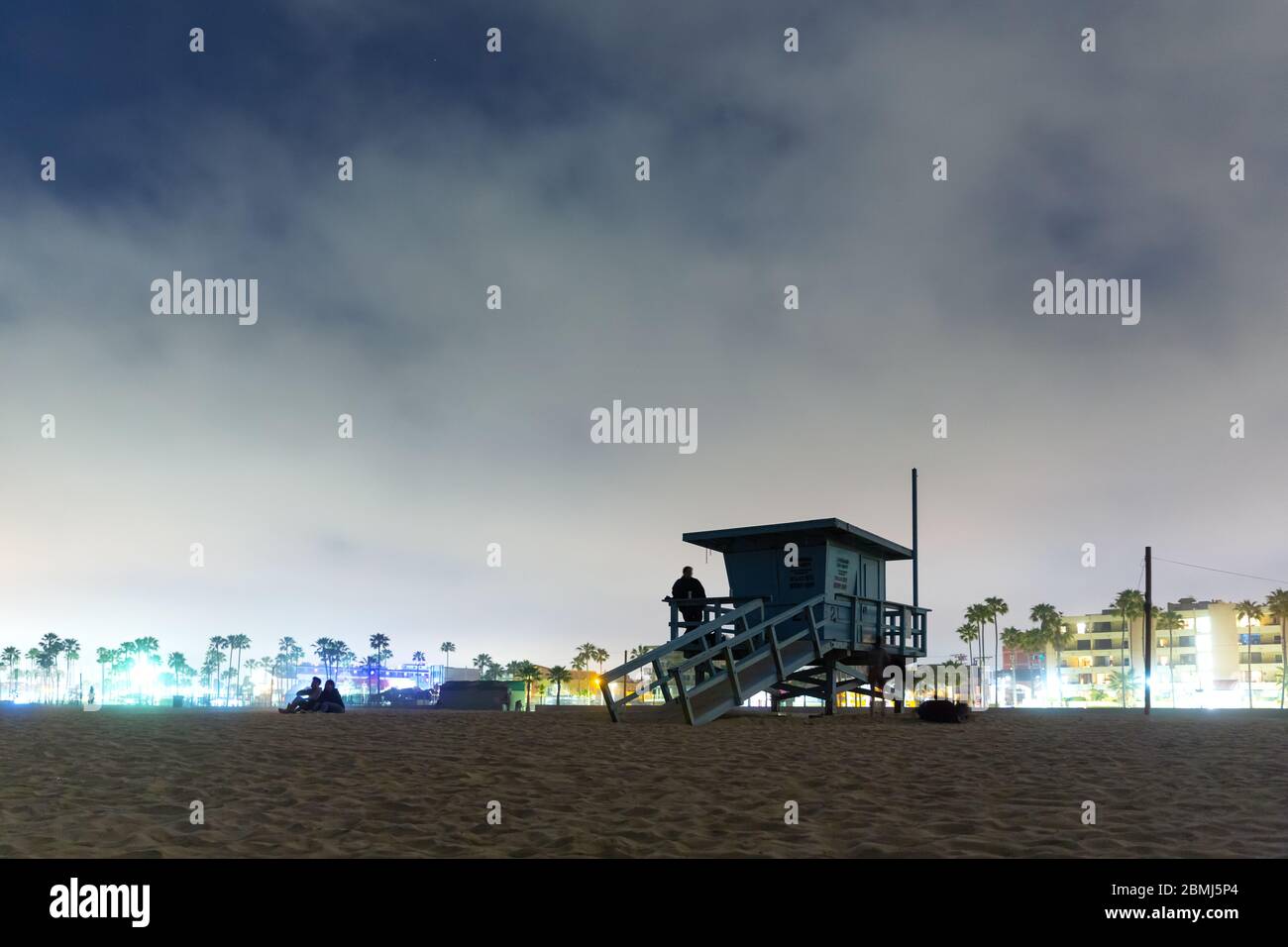 People enjoying the beach at night in Venice Beach, Los Angeles, California, USA Stock Photo