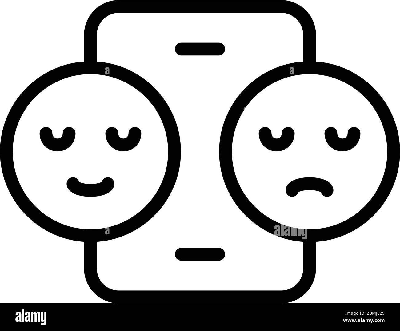 Smartphone and two smiles icon, outline style Stock Vector