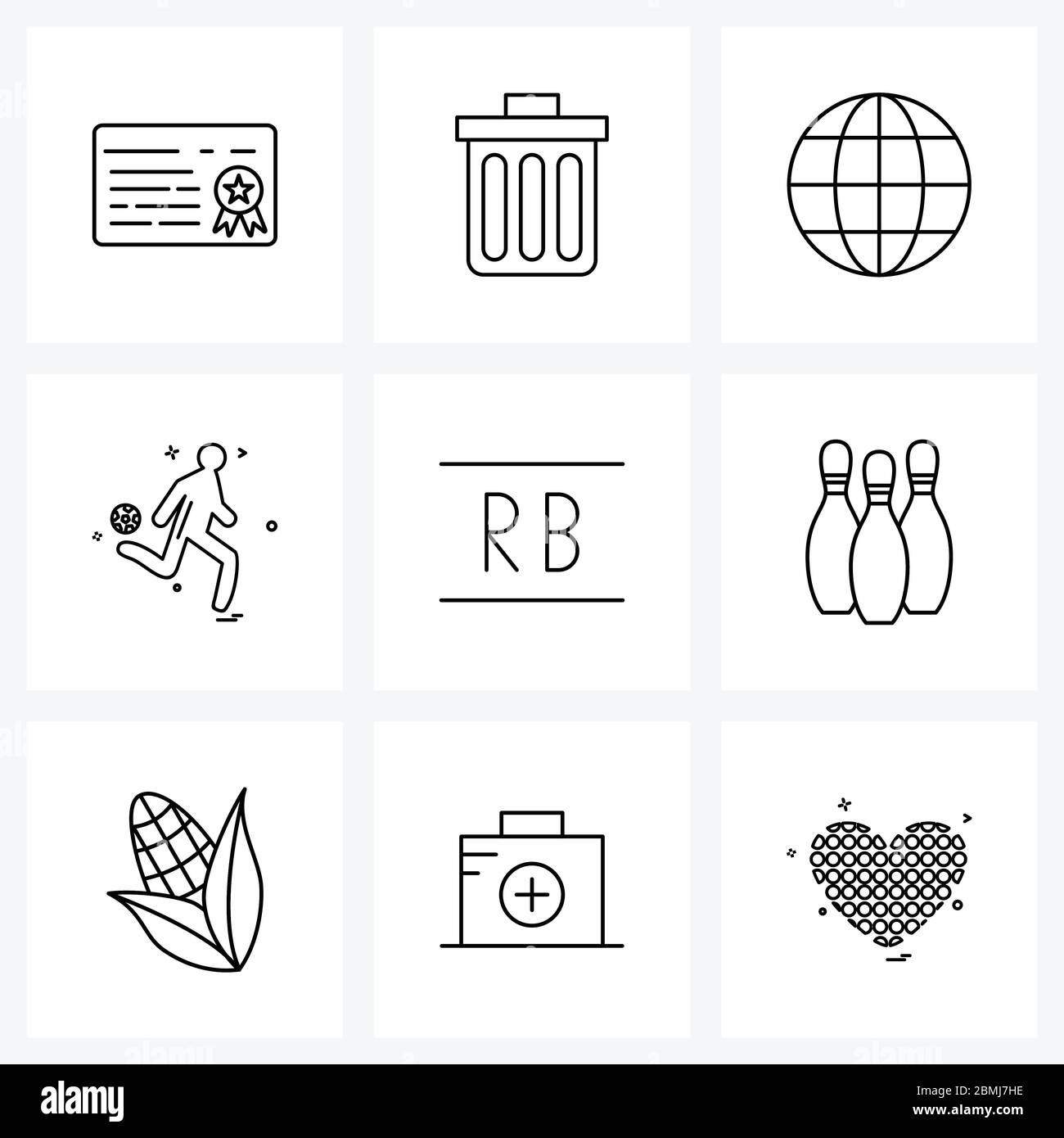 Isolated Symbols Set of 9 Simple Line Icons of file, football, world