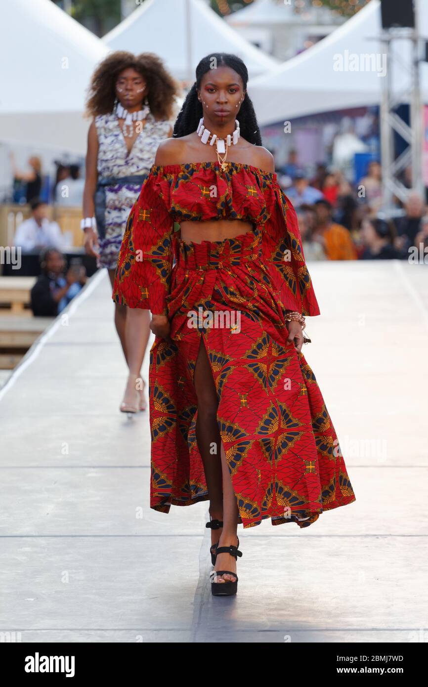 Quebec,Canada. A model walks the runway at the African fashion