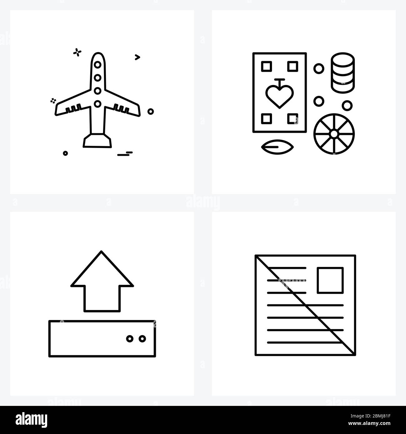 Set of 4 Modern Line Icons of travel, up, plane, party, file Vector