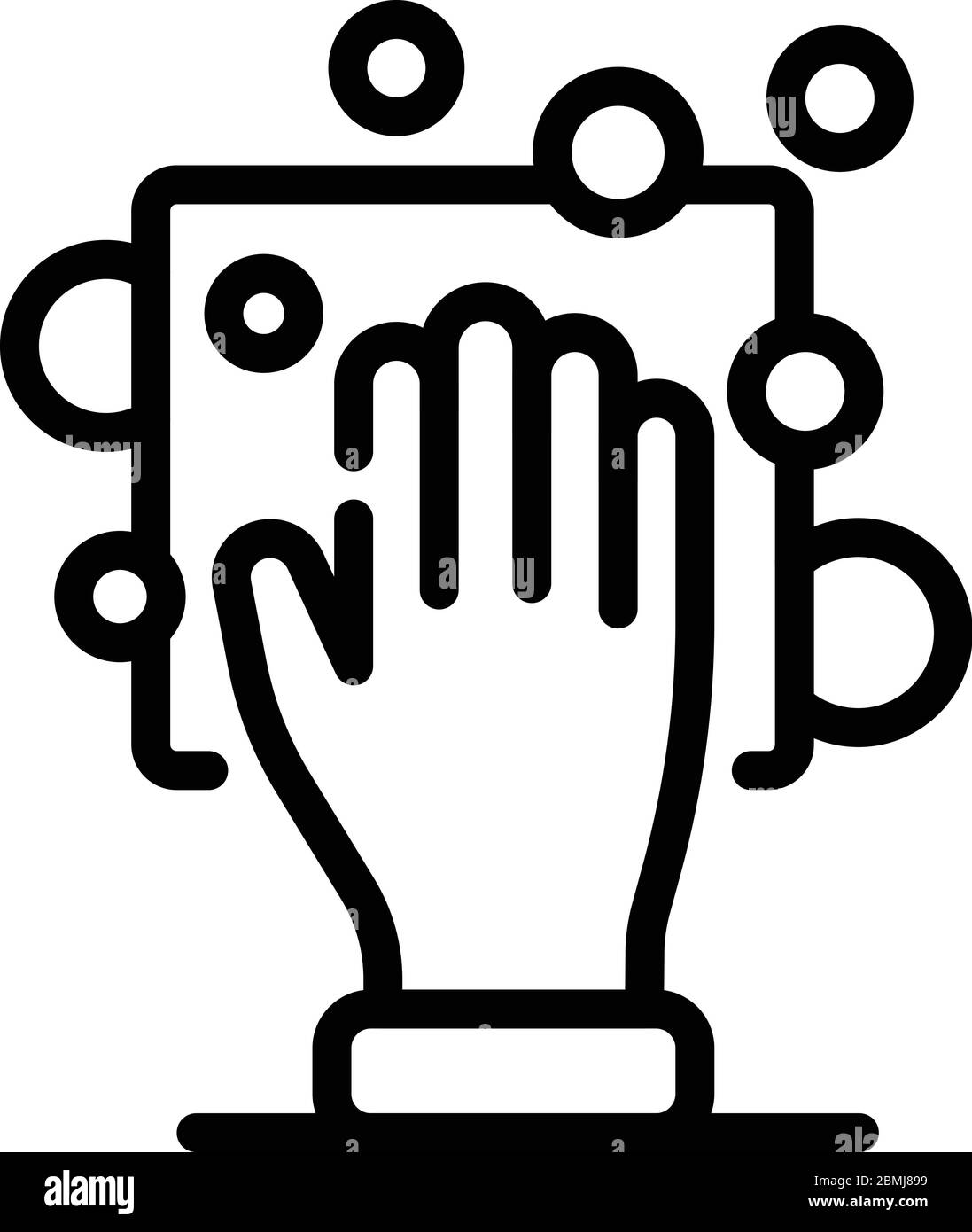 Hand and sponge icon, outline style Stock Vector