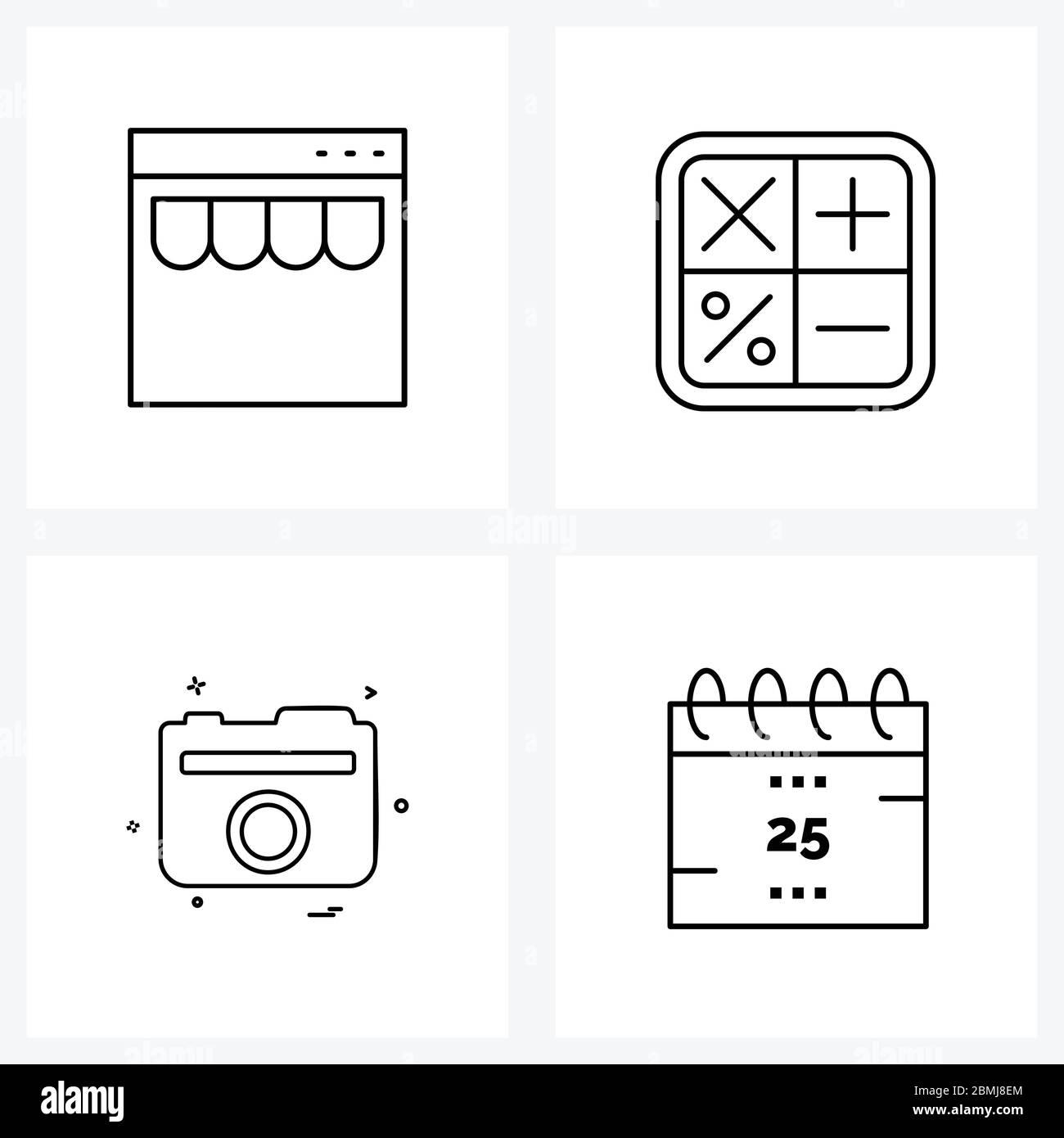 Set of 4 UI Icons and symbols for ecommerce, photo, store, education, camera Vector Illustration Stock Vector