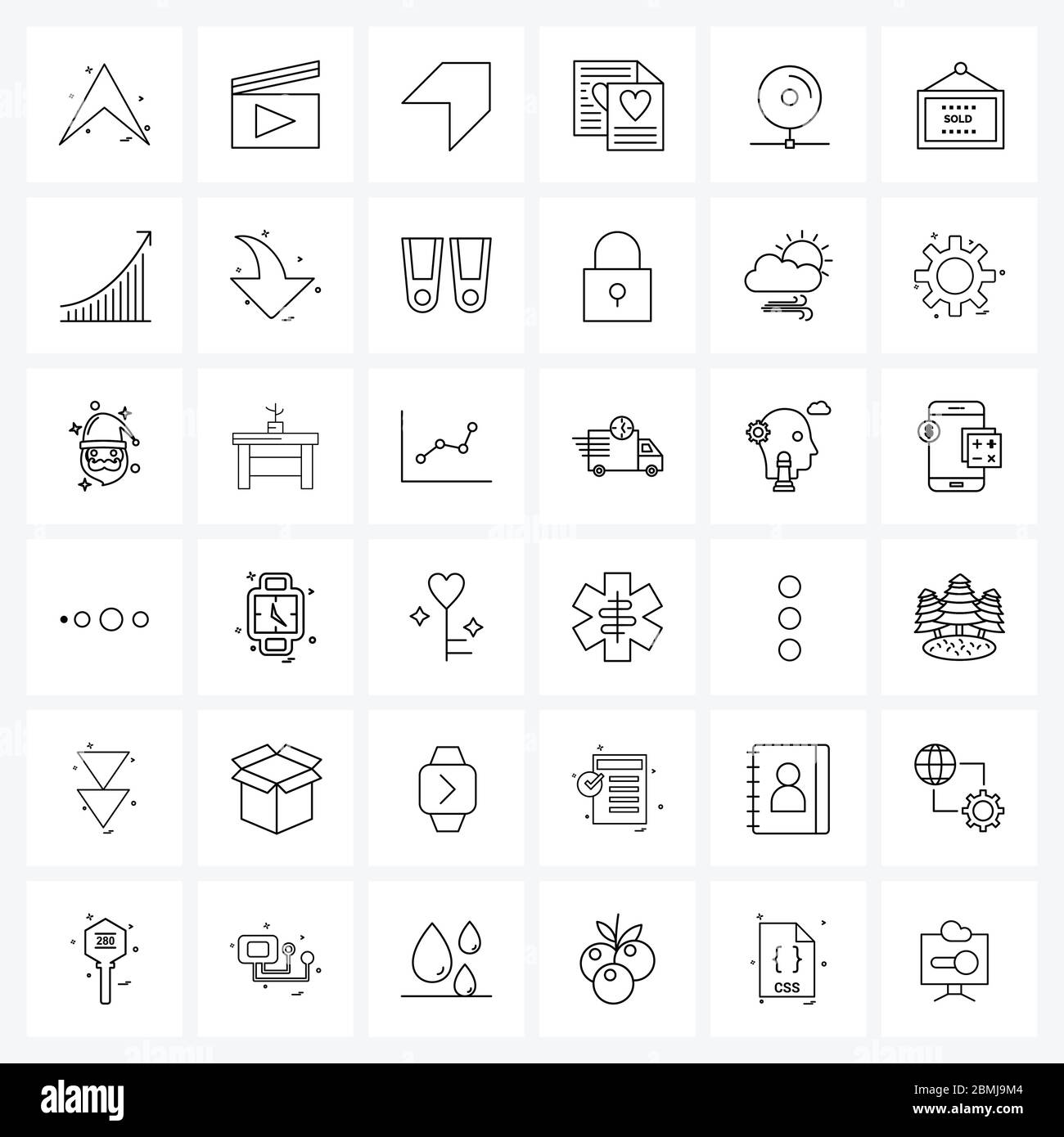 36 Interface Line Icon Set of modern symbols on network, disk, thick ...