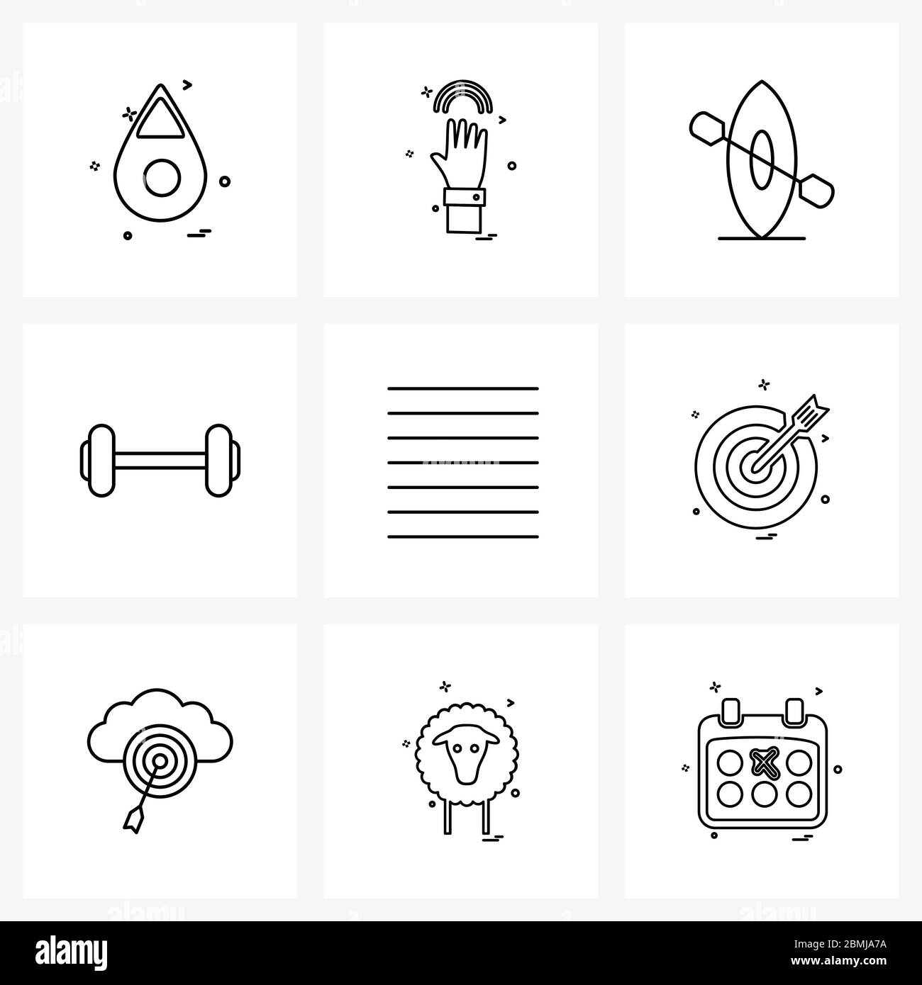 Modern Style Set of 9 line Pictograph Grid based centered, gym
