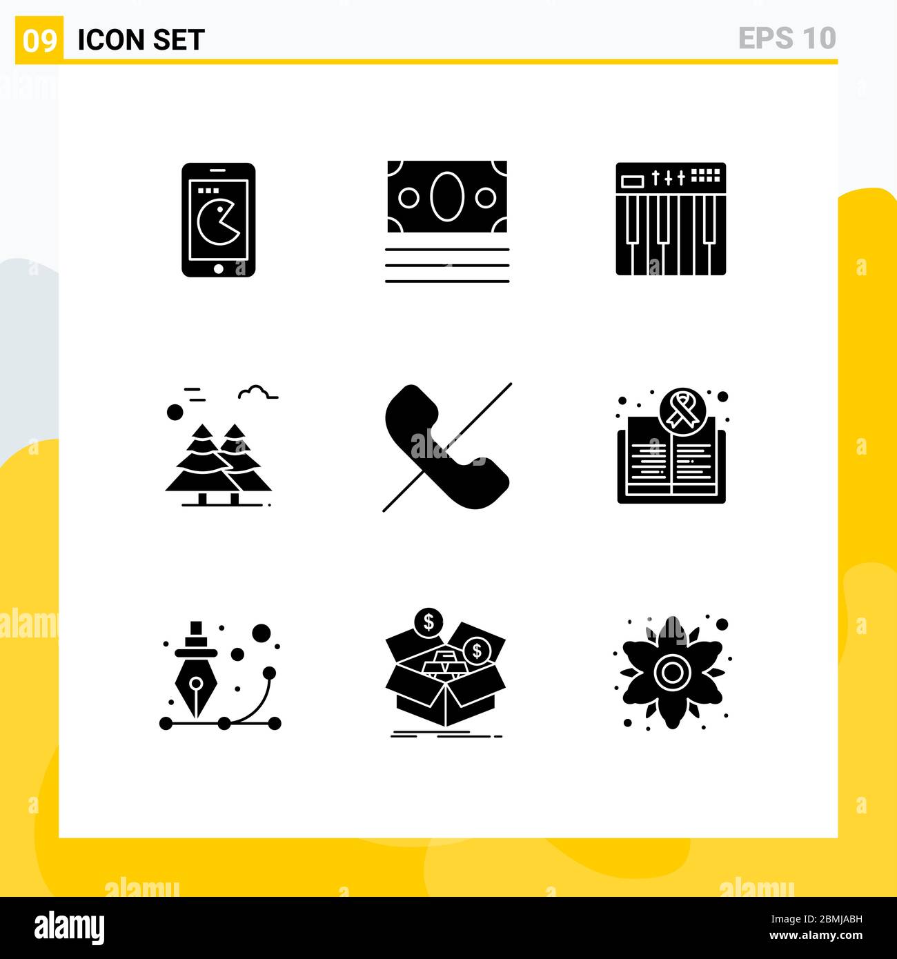 Pack of 9 Modern Solid Glyphs Signs and Symbols for Web Print Media such as scandinavia, canada, controller, arctic, music Editable Vector Design Elem Stock Vector