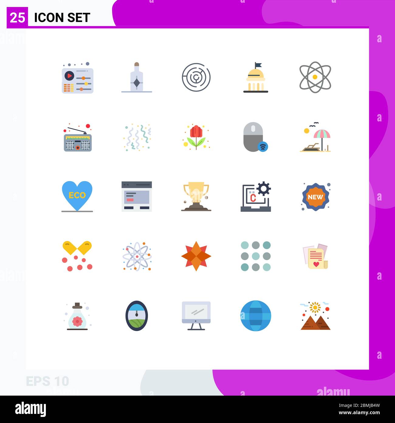 Set of 25 Modern UI Icons Symbols Signs for physics, atom, circle maze, vote, political Editable Vector Design Elements Stock Vector