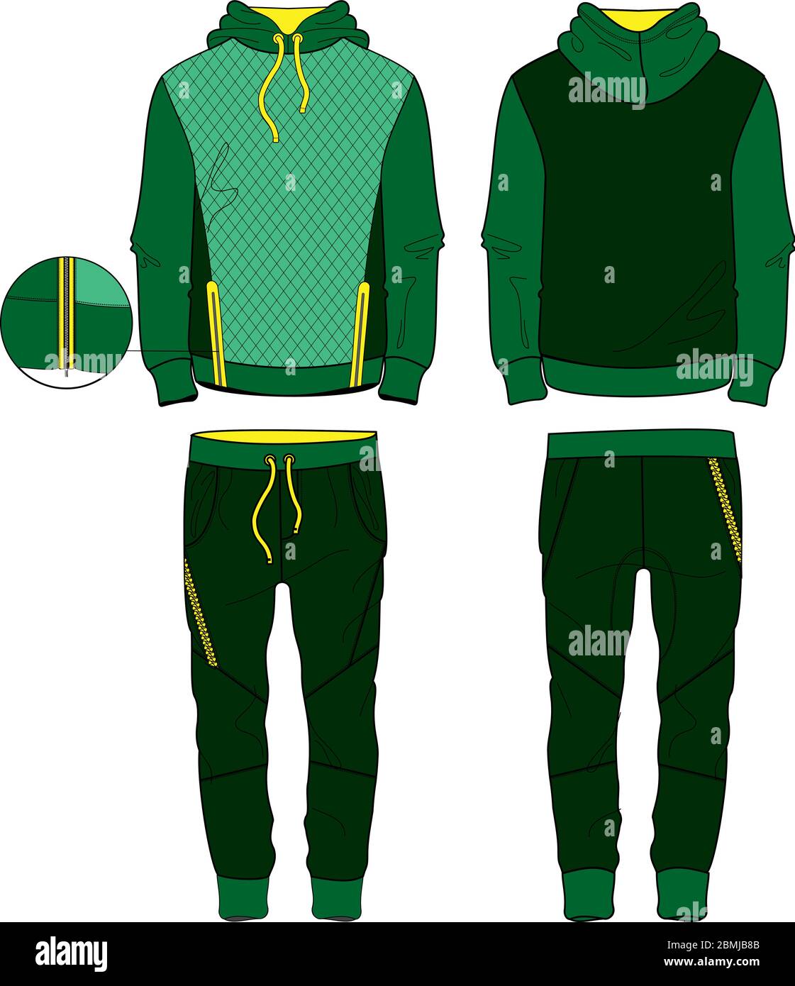 Man fit Suit set hoodie and joggers pants with zipper template Stock