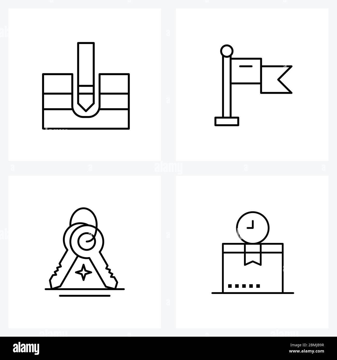 4 Interface Line Icon Set of modern symbols on drill, key, water well