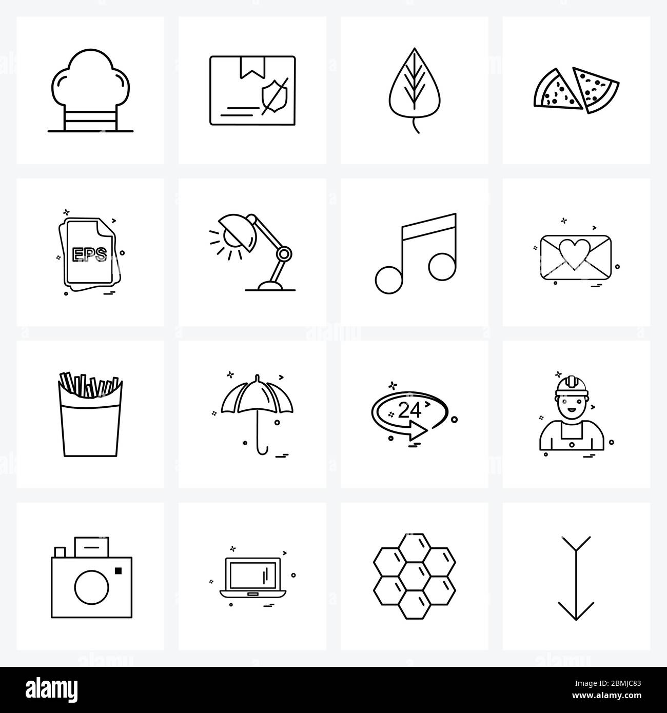 Isolated Symbols Set of 16 Simple Line Icons of esp., file type, nature, file type, eat Vector Illustration Stock Vector