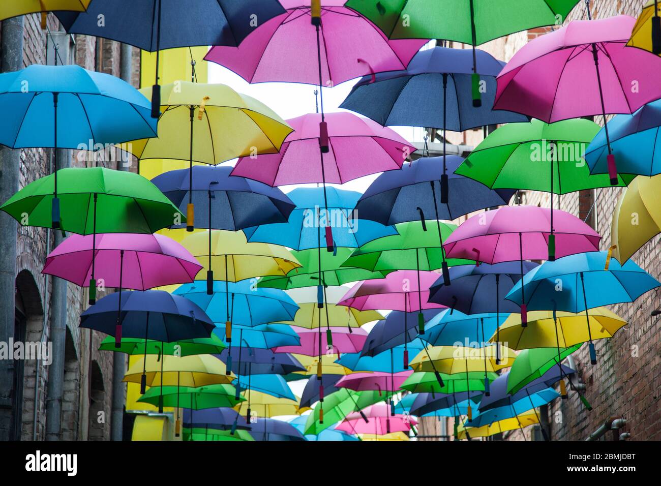 Umbrella Alley on Orange Street Alley in Redlands, CA, USA Stock Photo