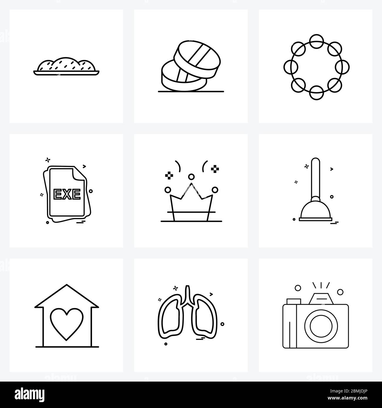 Modern style set of 9 line pictograph grid based game birthday lady