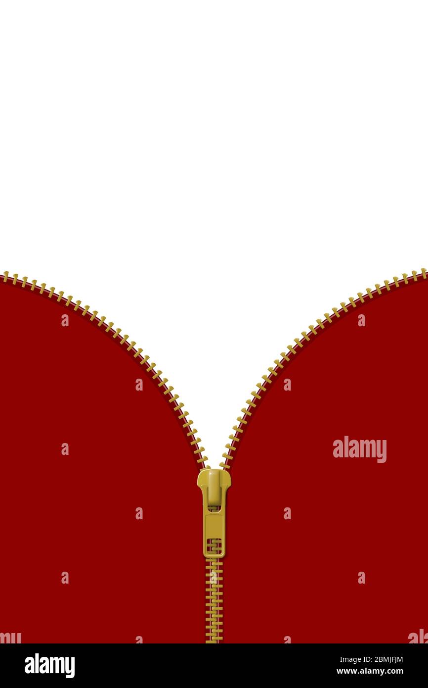 Zipper lock half open on red and white background Stock Vector