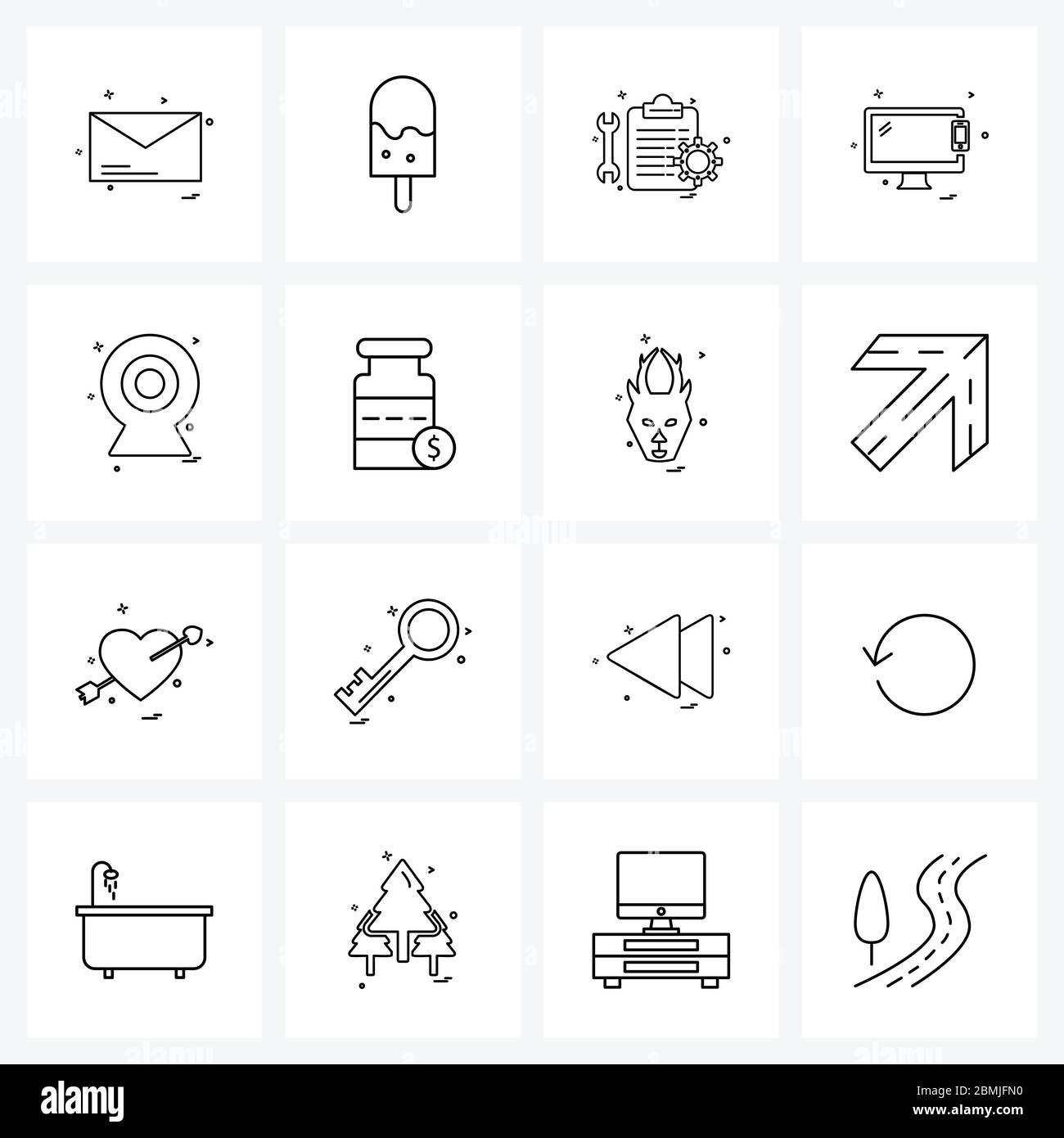 UI Set of 16 Basic Line Icons of photo, web camera, clipboard, computer, screen Vector Illustration Stock Vector