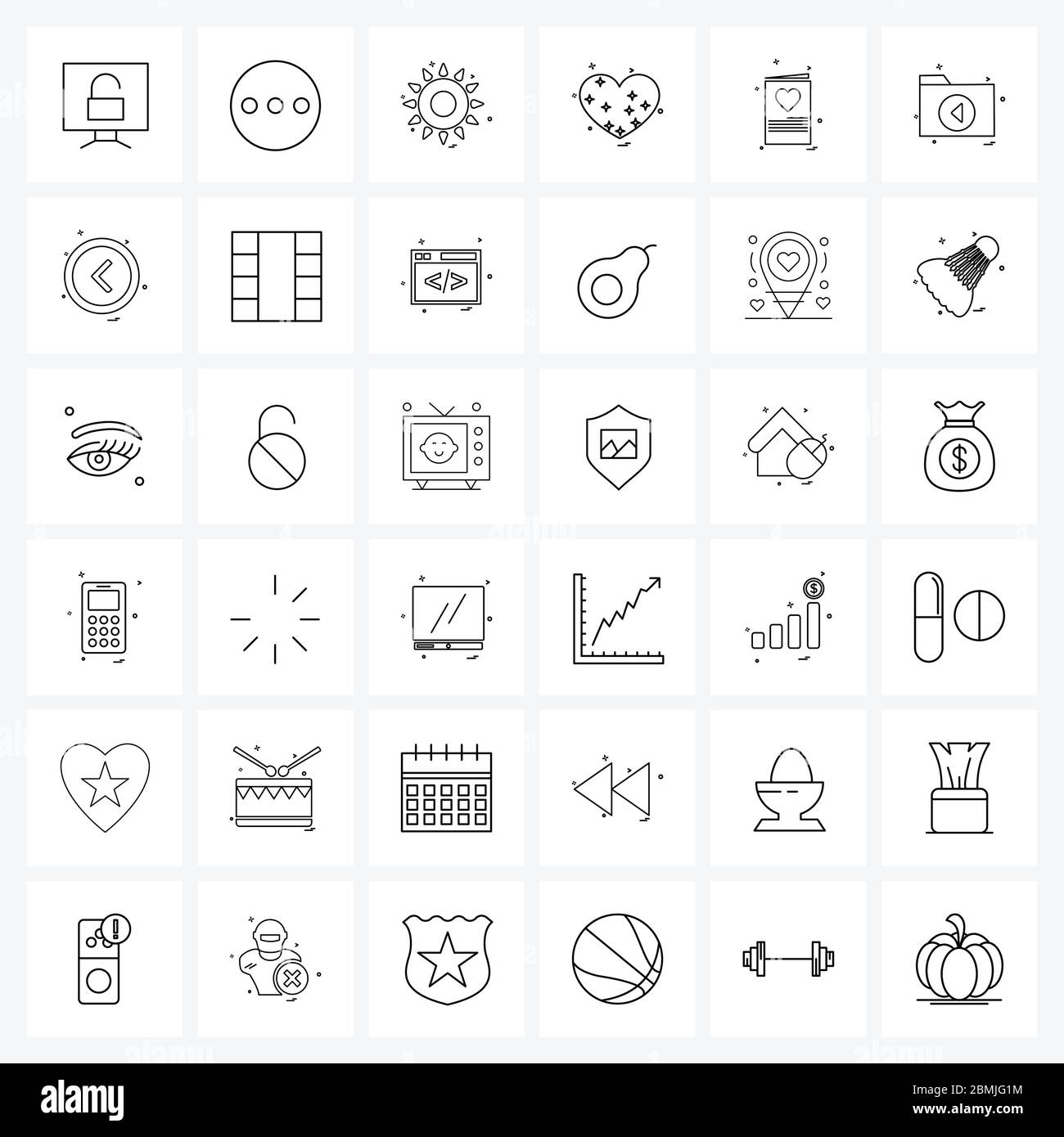 Set of 36 UI Icons and symbols for valentine's day, love, sun, heart ...