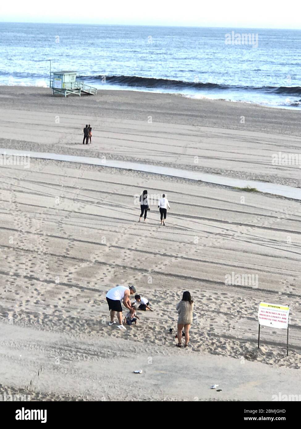 Near empty beaches in Los Angeles during Corona Virus epidemic. Stock Photo