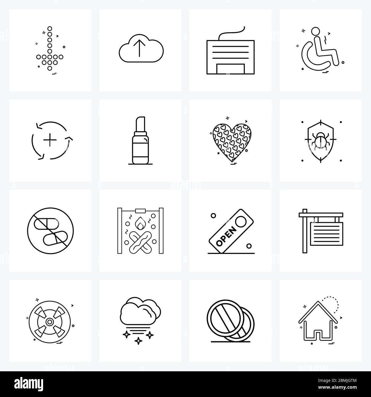 Universal Symbols of 16 Modern Line Icons of healthcare, invalid ...