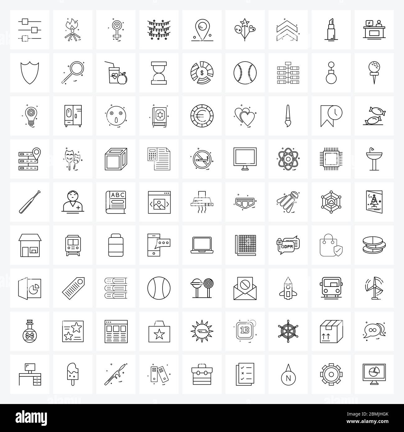 Modern Style Set of 81 line Pictograph Grid based tracker, location
