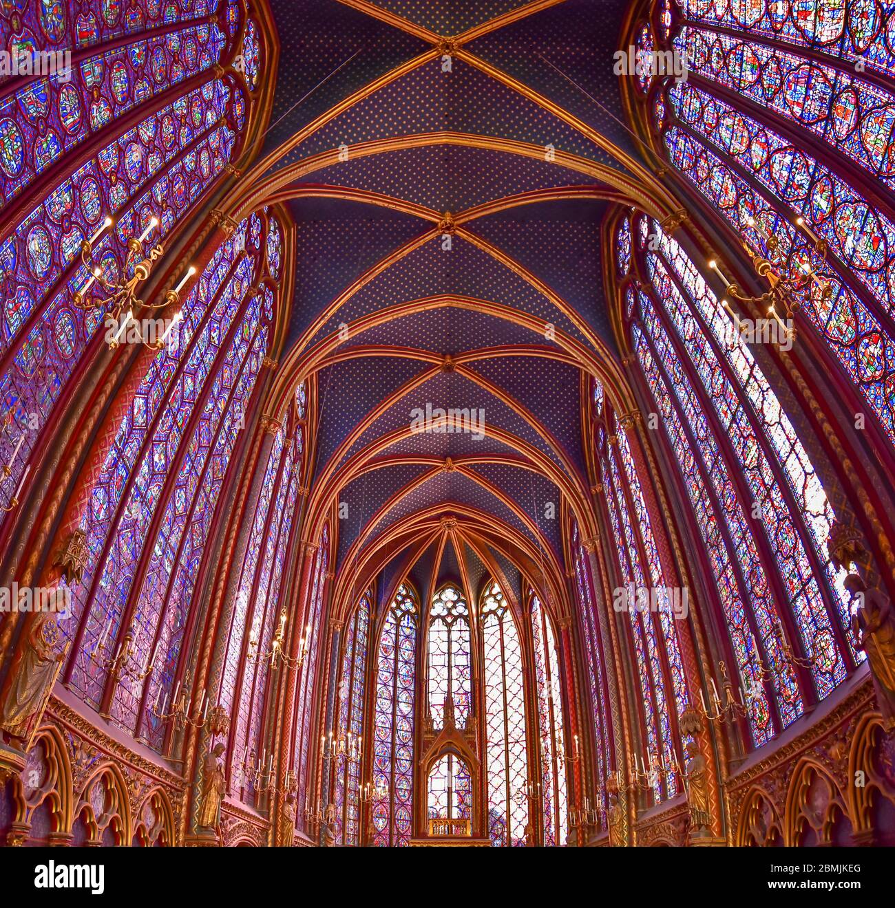 Stained-glass windows of Upper Chapel of Sainte-Chapelle in Paris, France Stock Photo