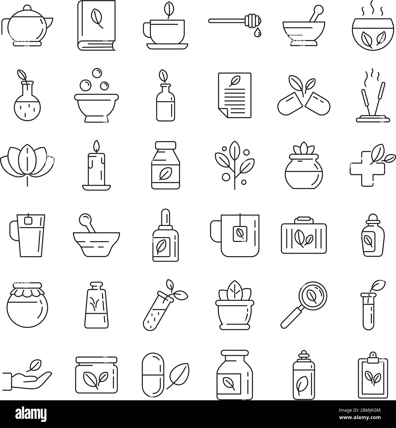 Phytotherapy icons set. Outline set of phytotherapy vector icons for web design isolated on white background Stock Vector