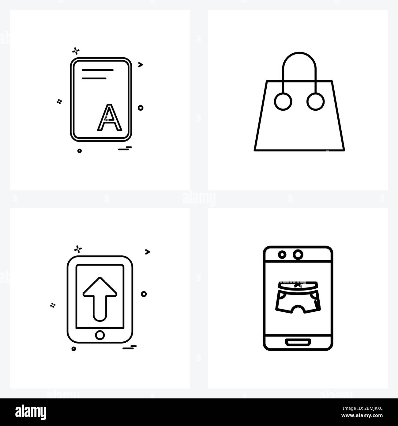 Pixel Perfect Set of 4 Vector Line Icons such as file, mobile phone, text, purse, mobile Vector Illustration Stock Vector