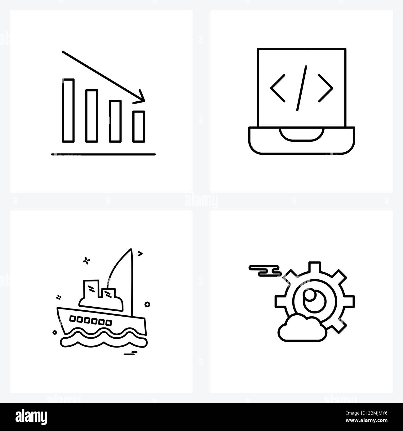 4 Interface Line Icon Set of modern symbols on graph, transportation ...