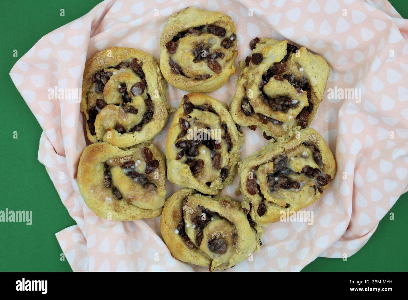 Homemade Chelsea Buns viewed from above Stock Photo