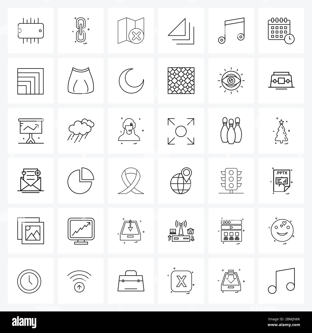Isolated Symbols Set of 36 Simple Line Icons of note, multimedia