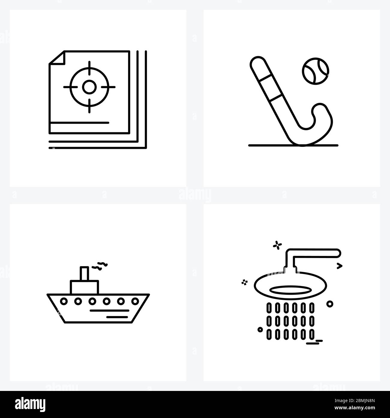 Set of 4 Simple Line Icons of target, travel, game, sport, water Vector