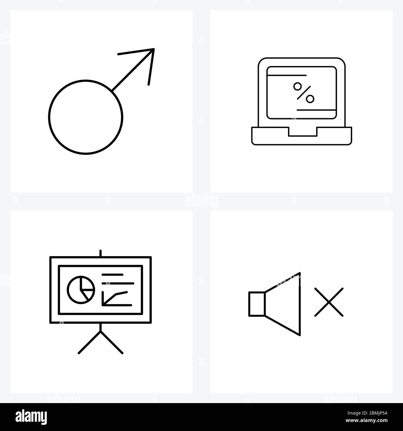 4 Interface Line Icon Set of modern symbols on male, chart, gents