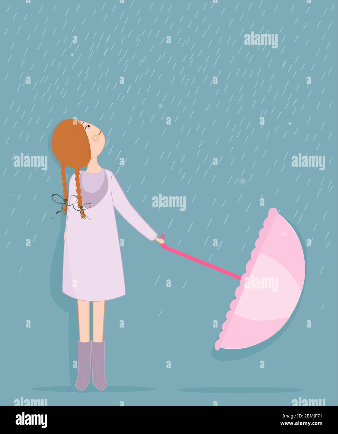 Rainy day, girl with umbrella vector background Stock Vector Image ...